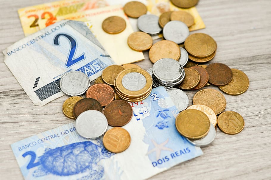 coins and banknotes on top of table, money, financial, real HD wallpaper