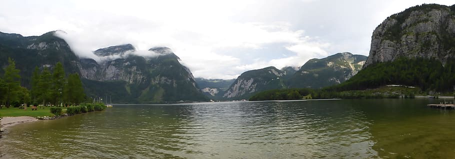 hallstätter see, lake, hallstatt, obertraun, austria, panorama, HD wallpaper