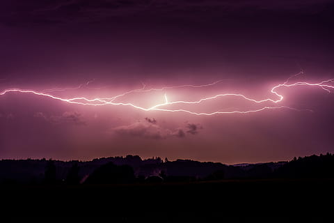 lightning during night, landscape, flash, thunder, energy, electricity HD wallpaper