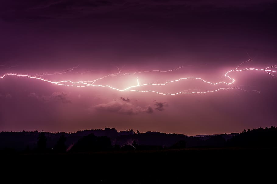 lightning during night, landscape, flash, thunder, energy, electricity HD wallpaper