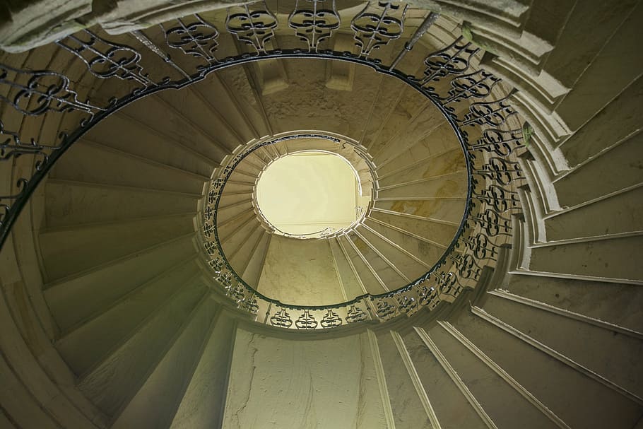 staircase, circular, curve, design, stairway, stone, shape HD wallpaper