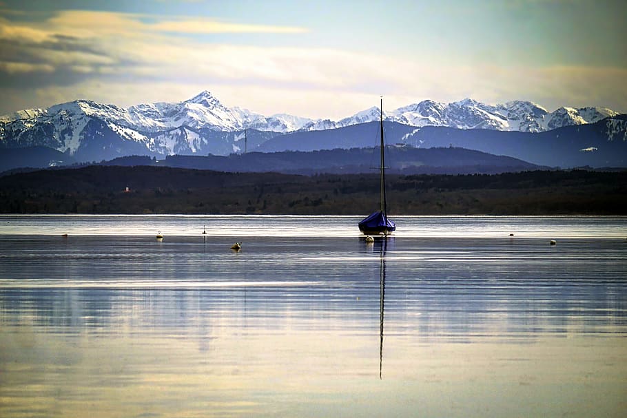 lake, reflection, waters, mountain, nature, ammersee, alpine HD wallpaper