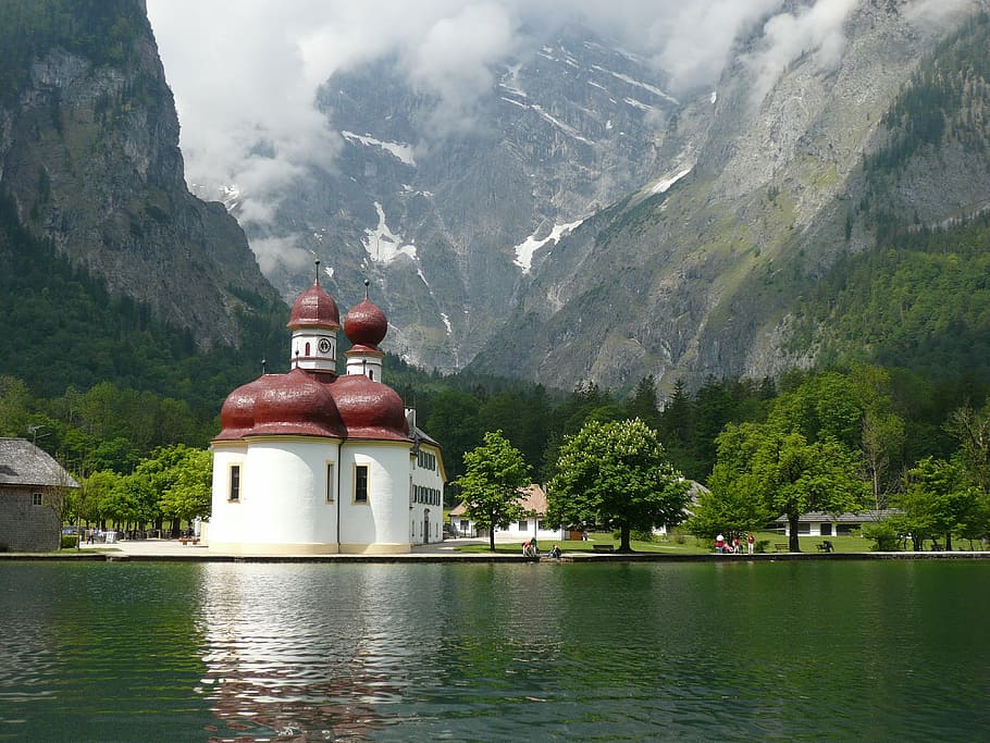 königssee, st, bartholomä, alpine, watzmann east face, idyll HD wallpaper