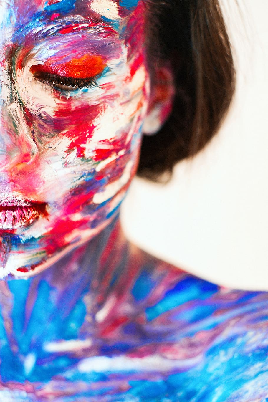 girl, person, colorfully, bright, art, model, woman, eye, paint, HD wallpaper
