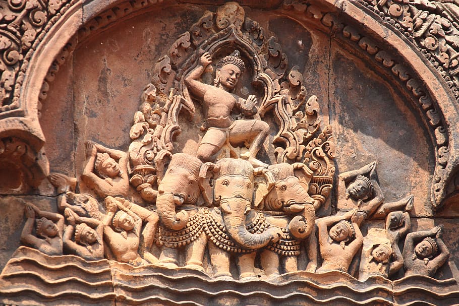 photo of brown elephants sculpture, angkor wat, temple, cambodia, HD wallpaper