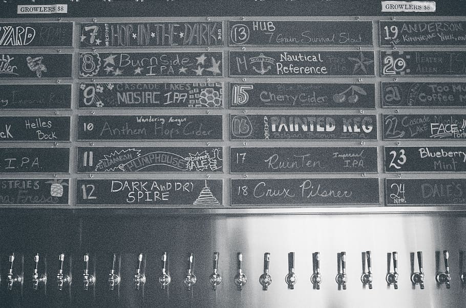 beer taps, bar, brews, craft, booze, alcohol, indoors, communication HD wallpaper