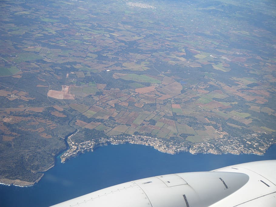 aerial, view, the plane, flight, land, sky, airfare, clouds HD wallpaper