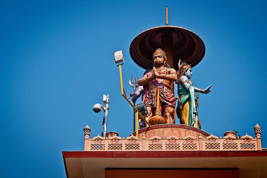 hanuman, monkey, god, hinduism, religion, sculpture, statue, HD wallpaper