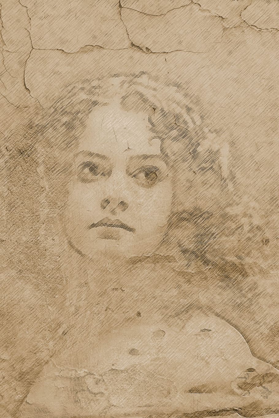 sketch of woman on wall, Nostalgic, Playful, Romantic, Background HD wallpaper