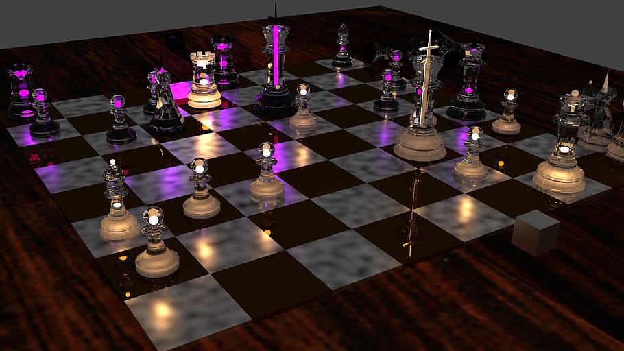 HD wallpaper: chess, game, render, purple, black, pawn, white, knight,  checkmate