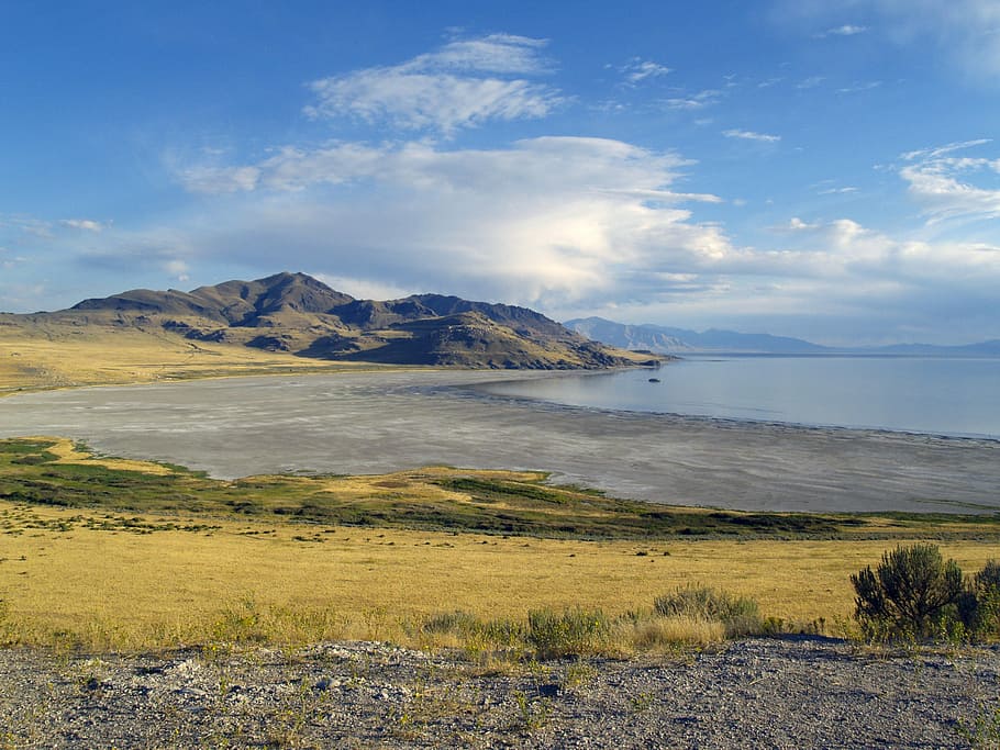 Great Salt Lake, Utah, Usa, Landscape, desert, water, mountains