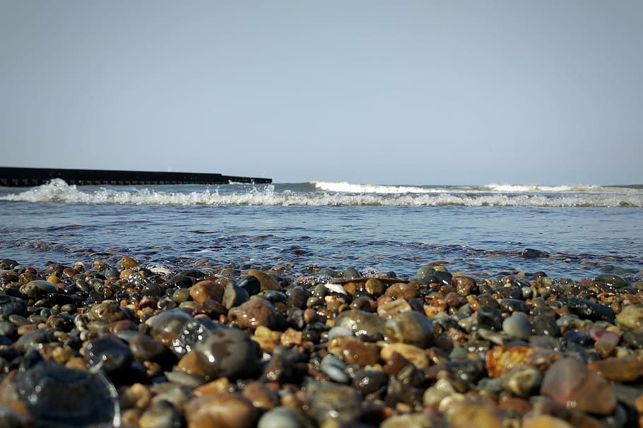 sea, beach, wave, pebbles, natural, landscape, coastline, nature HD wallpaper