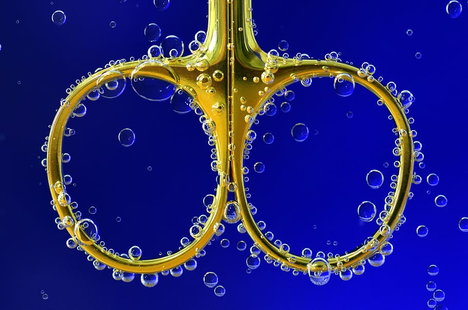 scissors, golden, shiny, beautiful, underwater, cleaning, instrument HD wallpaper