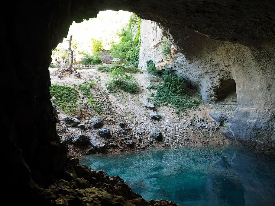 photo of brown cave, source de la sorgue, spring, water cave, HD wallpaper