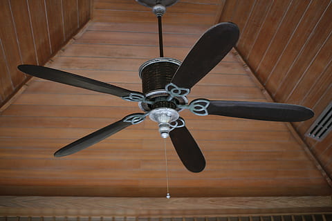 black 5-blade ceiling fan, wind, propeller, electric Fan, indoors HD wallpaper