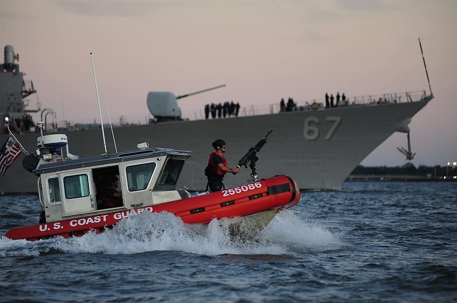 Security, Escort, Boat, Coast Guard, security escort, water, HD wallpaper