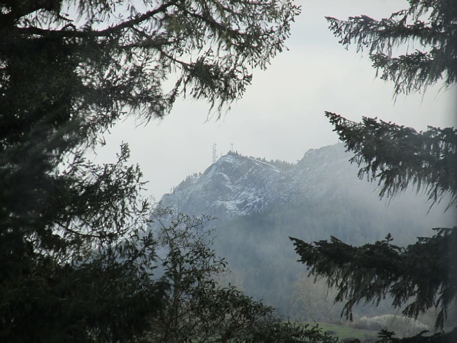 winter, tower, mountain, outdoor, sky, fog, landscape, scene HD wallpaper