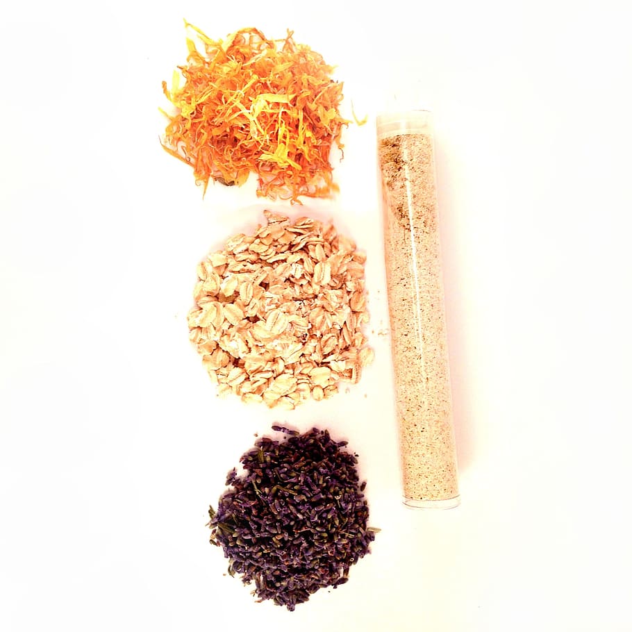 Oatmeal, Bath, Lavender, Calendula, oatmeal bath, white background HD wallpaper