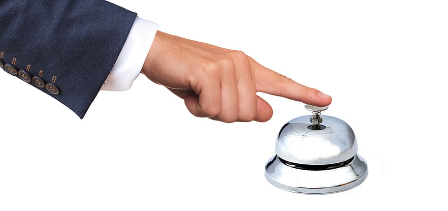 person holding ring bell, sign on, registration, reception HD wallpaper