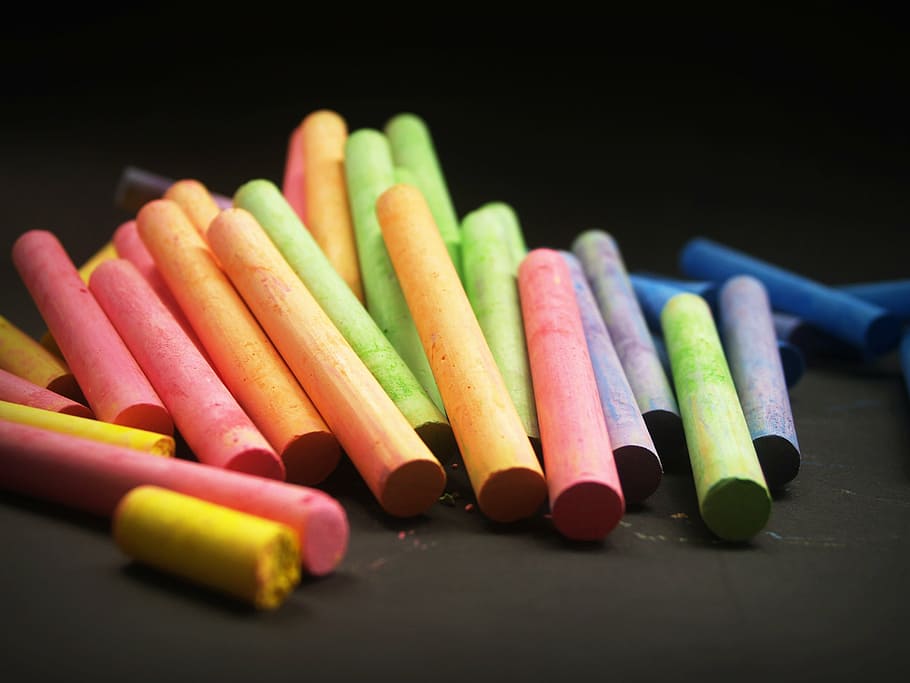 assorted-color chalks, blur, bright, close-up, colorful, colour HD wallpaper