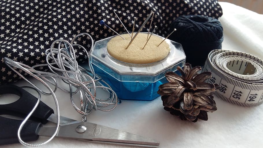 HD wallpaper: sewing, needle, pin, measuring tape, thread, scissor ...