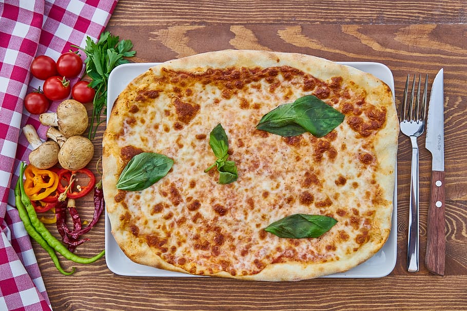 pizza, table, pepper, egg, bakery, meat, green, macro, nutrition, HD wallpaper