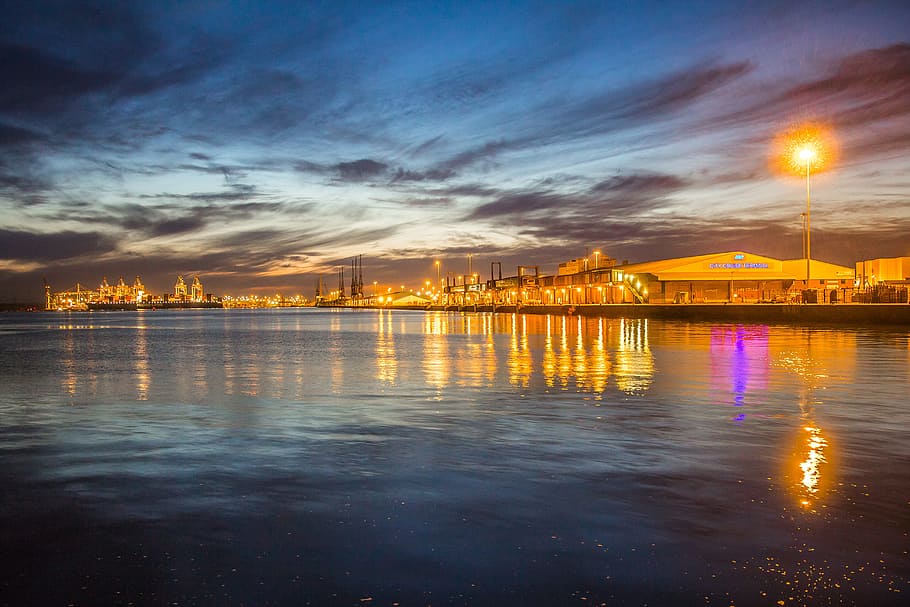 Southampton, Port, Twilight, Sky, the sky, reflection, water, HD wallpaper