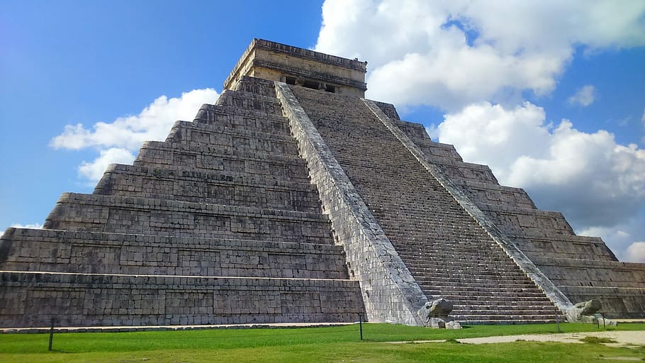 gray concrete structure, chichen itza, maya, pyramid, kukulkan, HD wallpaper