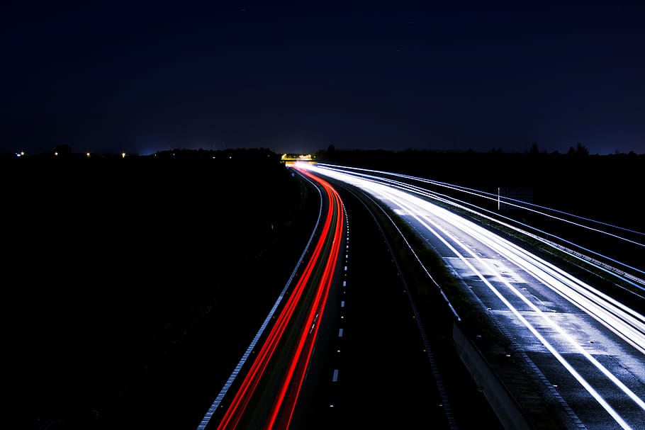Motorway, Lights, Night, traffic, highway, transportation, speed HD wallpaper