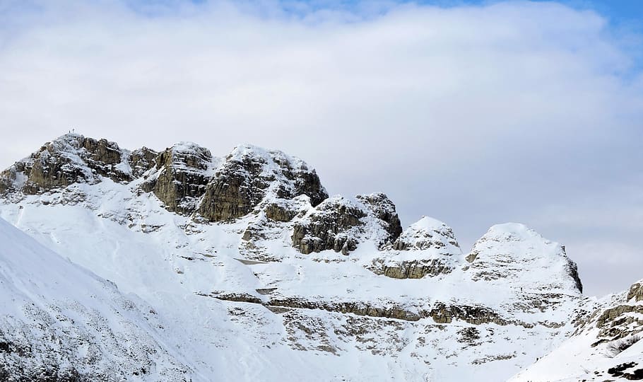 Dolomites, Mountains, Snow, Small, clouds, sky, alps, italy HD wallpaper
