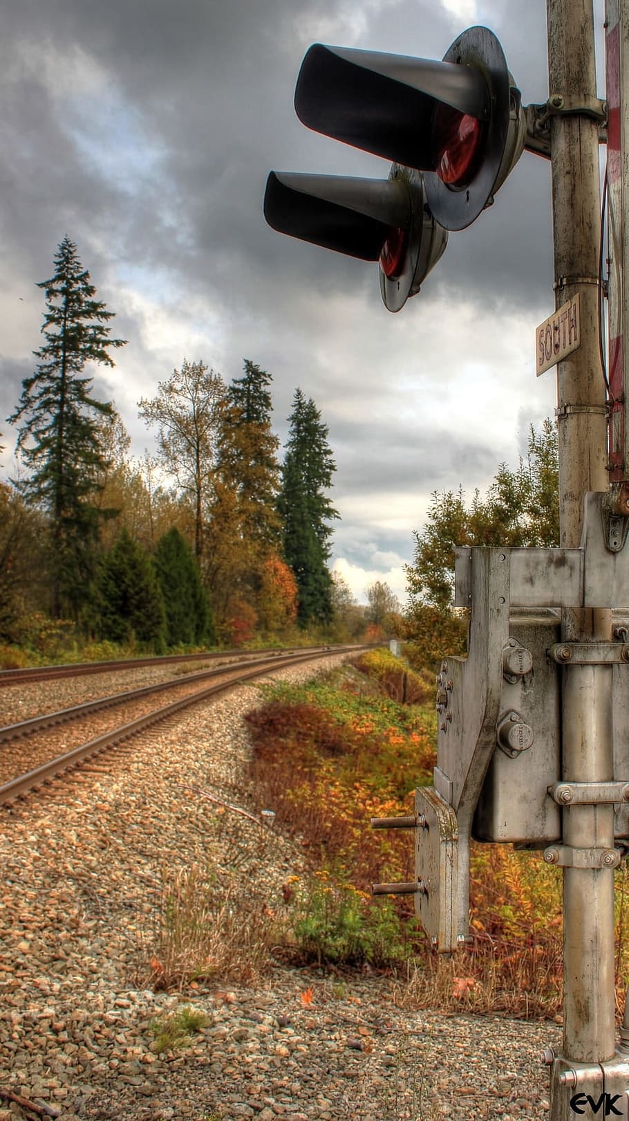 Train, Tracks, Lights, Trees, Landscape, signal, autumn, cloud - sky HD wallpaper