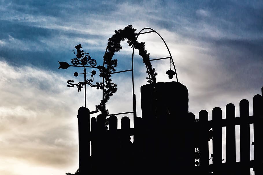 Wind Vane, Evening, Silhouette, Sky, atmosphere, mood, dusk HD wallpaper