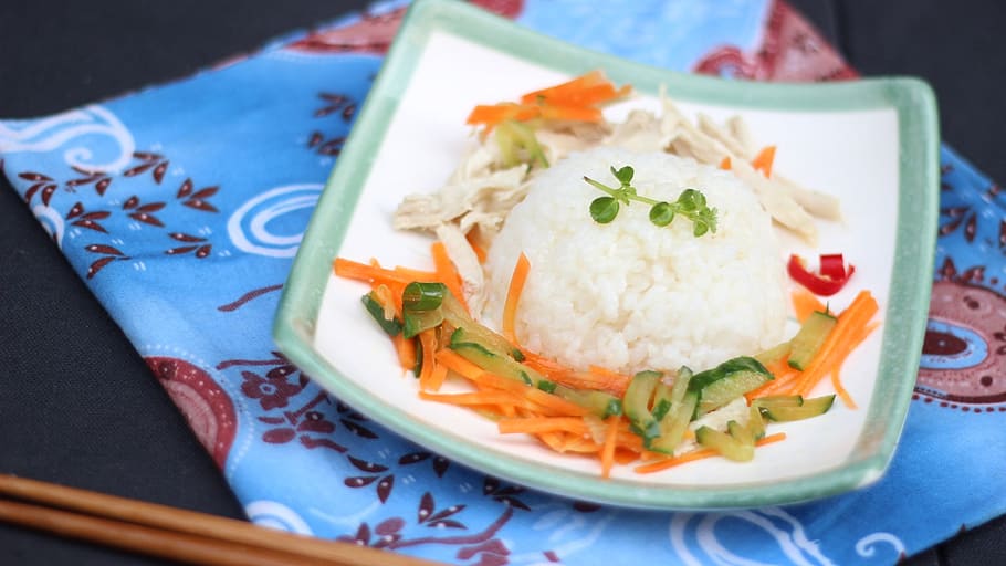 rice, salad, cool, food, healthy eating, food and drink, plate HD wallpaper