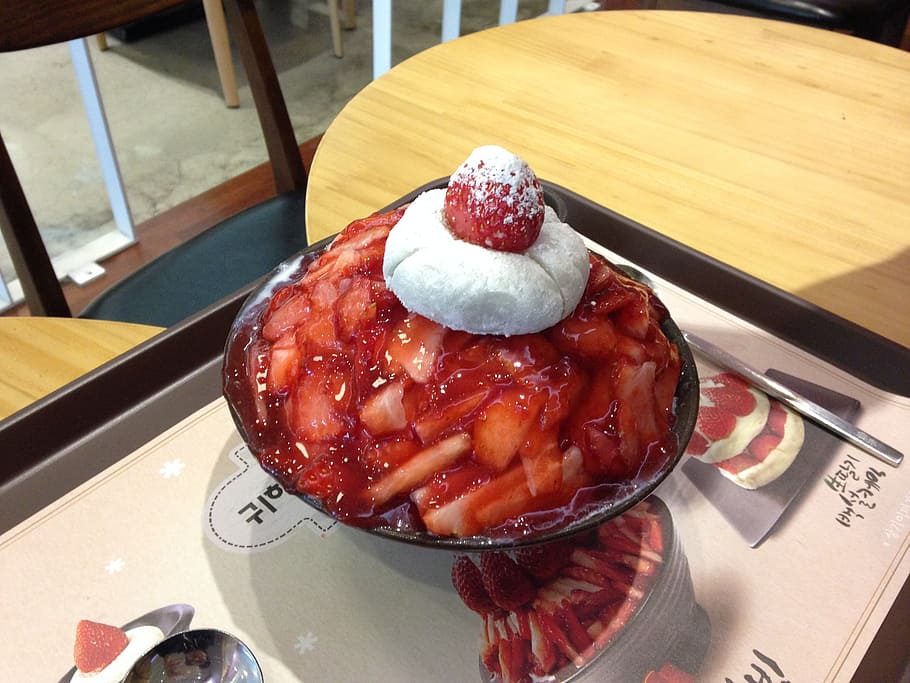 bingsu, ice, strawberry, food and drink, sweet food, indulgence HD wallpaper