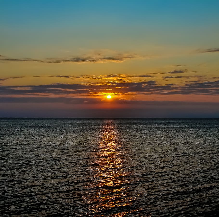 sunset, ocean, cloudscape, sky, nature, summer, sea, natural HD wallpaper