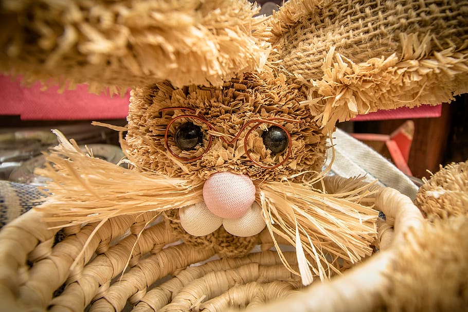 easter, easter bunny, basket, straw, hare, basket cosy, eierkoerbchen HD wallpaper