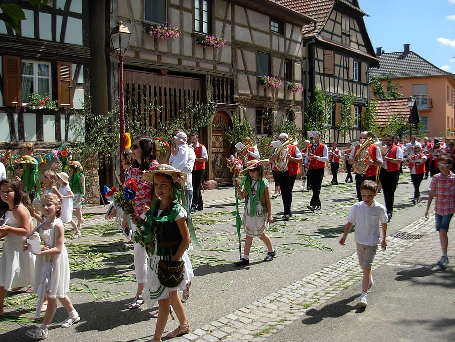 procession, religious holiday, geispolsheim, alsace, tradition HD wallpaper