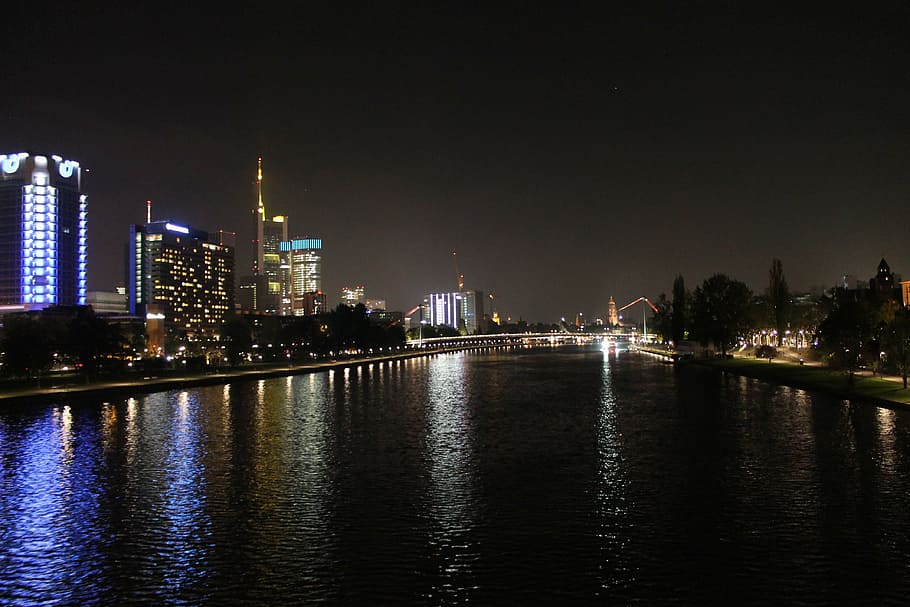 HD Wallpaper: Night, Frankfurt, Main, City, Architecture, Building ...