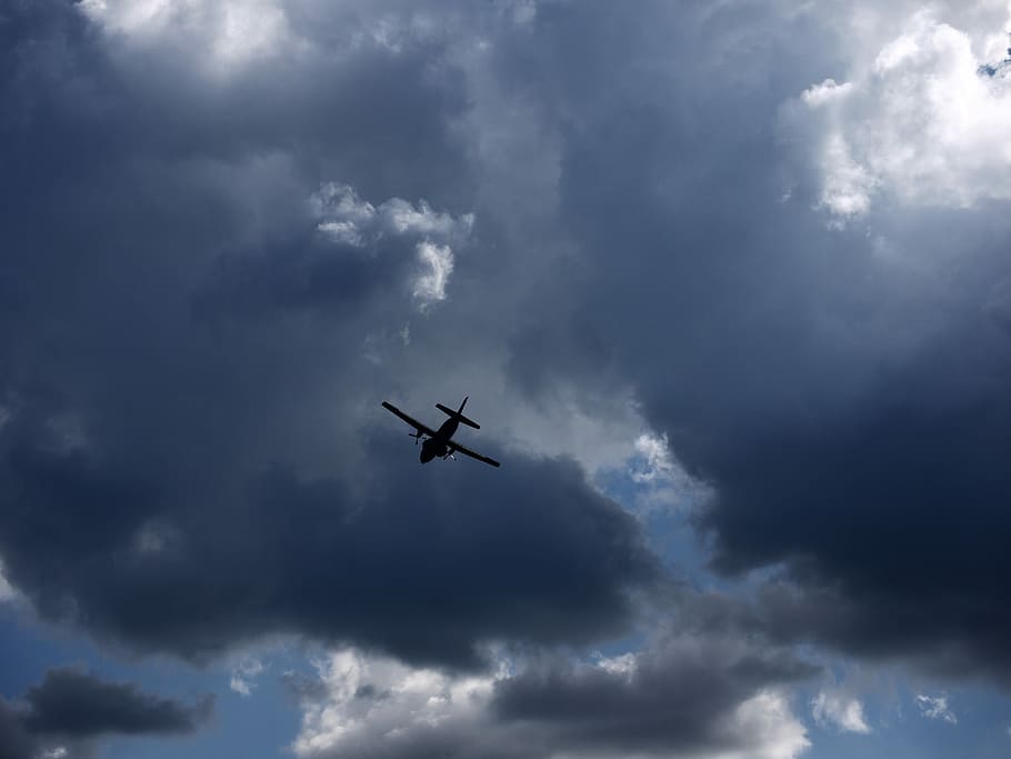 Sky, Aircraft, Dark Clouds, cloud - sky, flying, airplane, transportation HD wallpaper