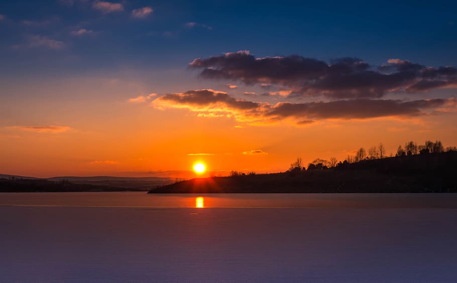 sunset, lake, twilight, landscape, sky, scenics - nature, beauty in nature HD wallpaper