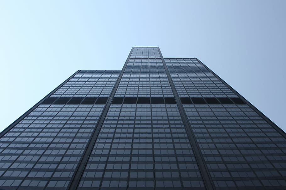 worms view of glass building, high-rise building during daytime HD wallpaper