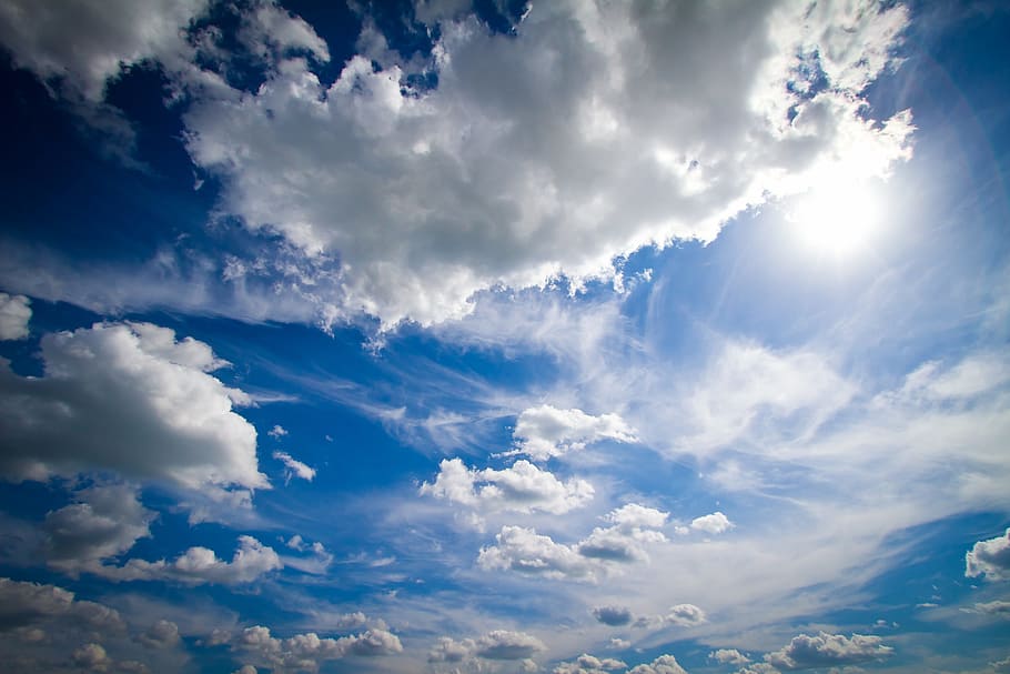 white and blue sky, clouds, summer, landscape, vacation, white clouds HD wallpaper