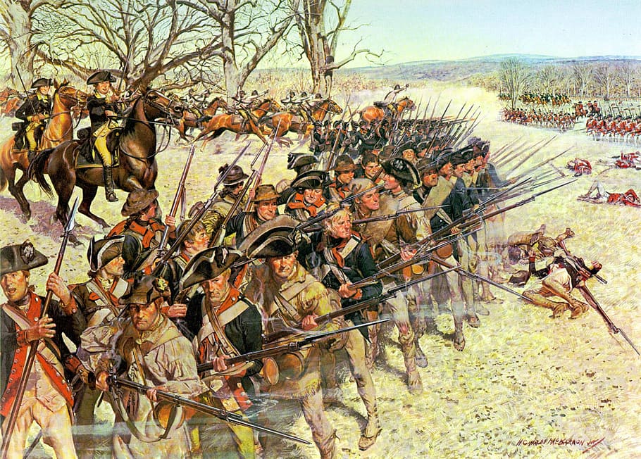 1st Maryland Regiment holding back the British at the Battle of Guilford Courthouse, HD wallpaper