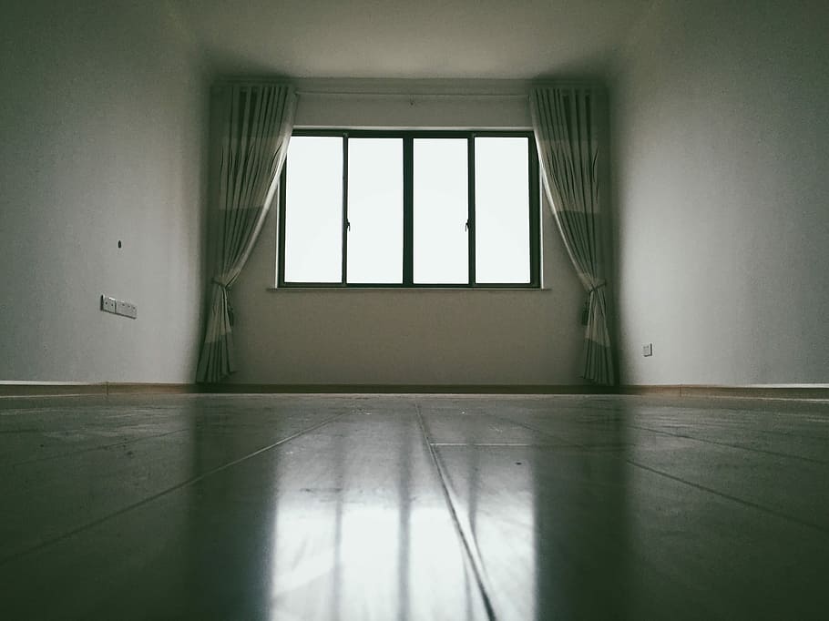 Empty Room, white wall paint room, symmetry, window, light, indoors HD wallpaper