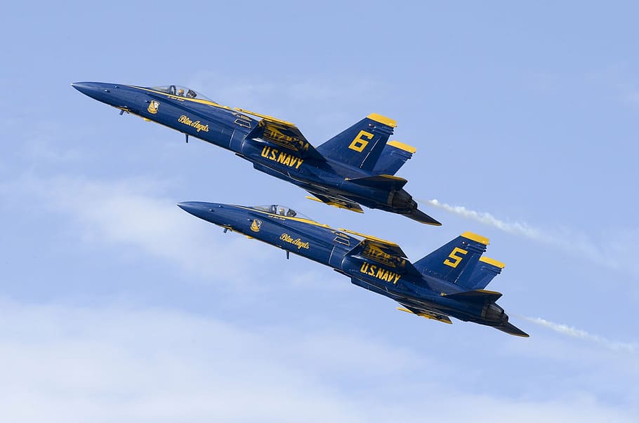 two U.S Navy aircrafts in mid flight, blue angels, precision, HD wallpaper
