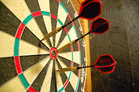 three red darts on dartboard, target, accuracy, competition HD wallpaper