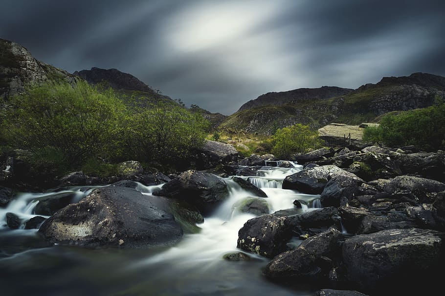 Welsh waterfall, cascading waterfalls photography, rock, river HD wallpaper