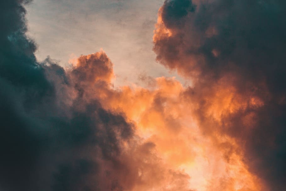 golden hour and cloud, gray clouds on sky, fire, smoke, sunset HD wallpaper