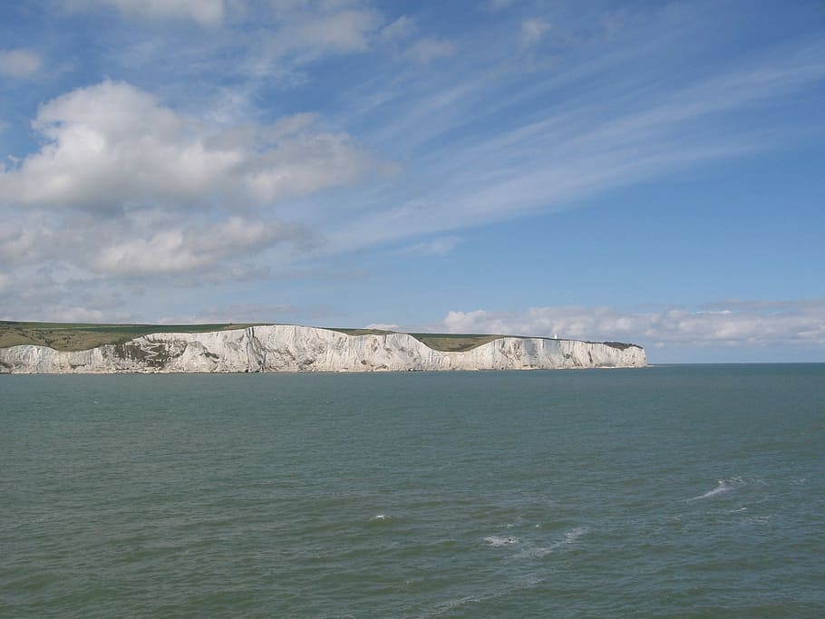 Cliffs, White, Dover, England, Water, seascape, sky, ocean, HD wallpaper