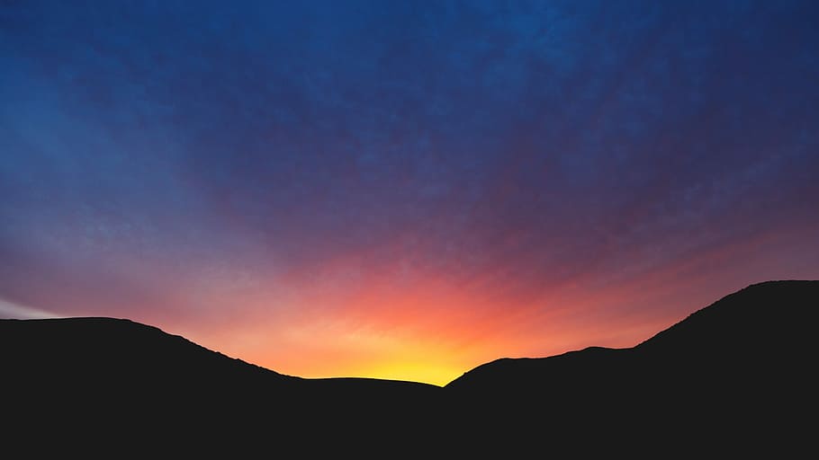 black mountain under blue cloudy sky during yellow sunset, nature HD wallpaper